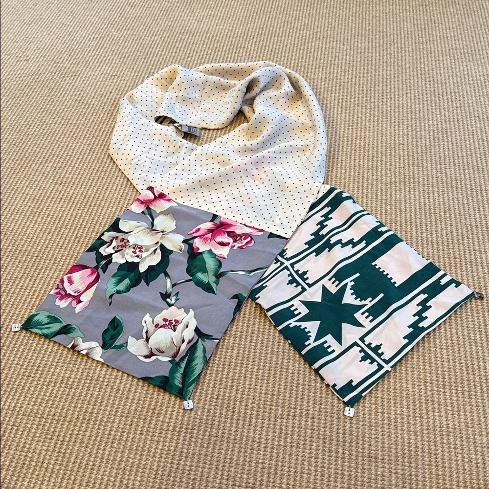 Handmade Long Silk Scarf by Earthly Possessions- w/3 Fabrics